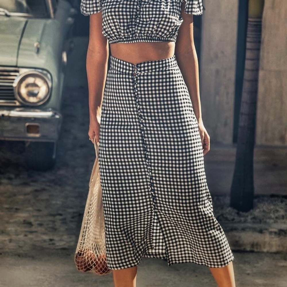 Flynn Skye Sophia Midi Skirt - Check Me Out, Black and White, Size XS